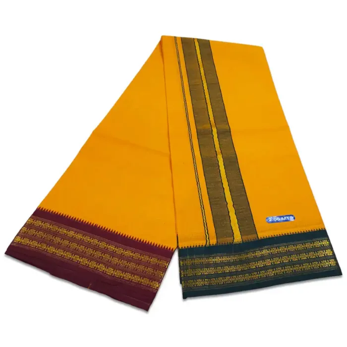 Golden Mango Color Dhoti with Udraj/Coin Border Lungi 2 Meter - Image 2