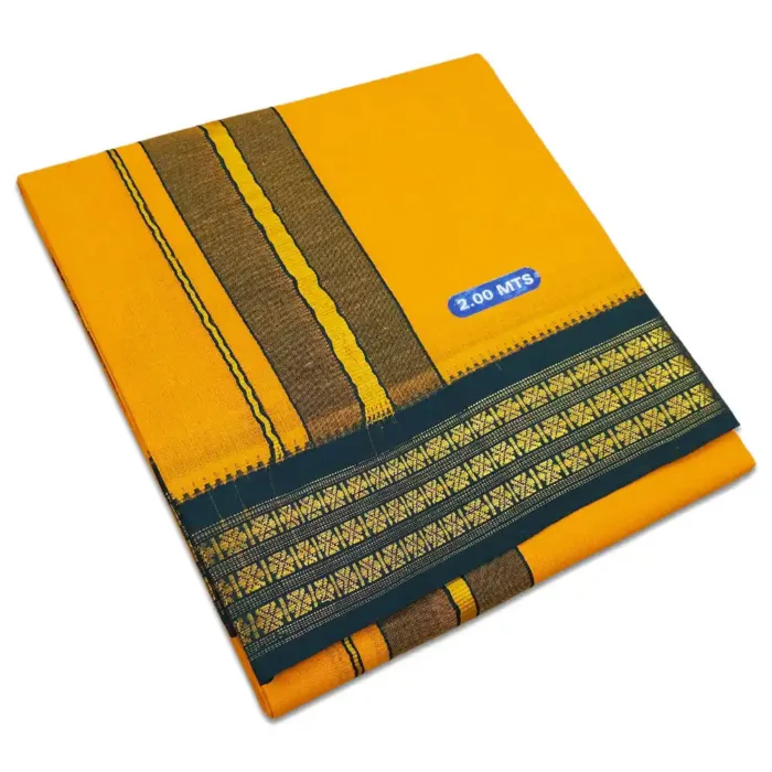 Golden Mango Color Dhoti with Udraj/Coin Border Lungi 2 Meter - Image 1