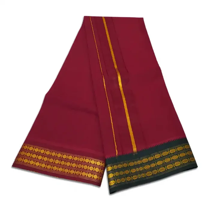Maroon Color Dhoti with Udraj/Coin Border Dhoti - Image 2