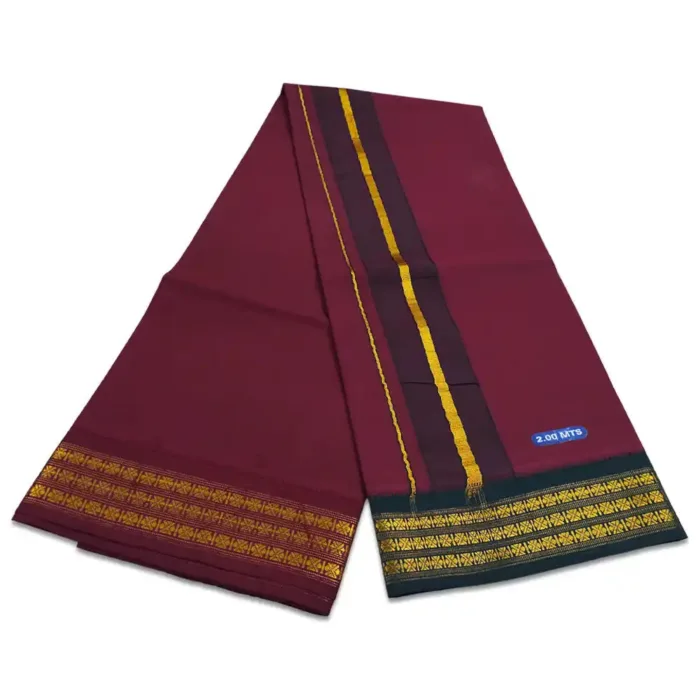 Maroon Color Dhoti with Udraj/Coin Border Lungi 2 Meter - Image 2