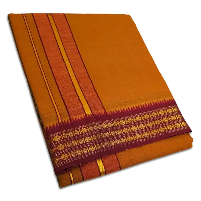 Mustard Neck Dhoti with Udraj/Coin Border Dhoti - Image 1
