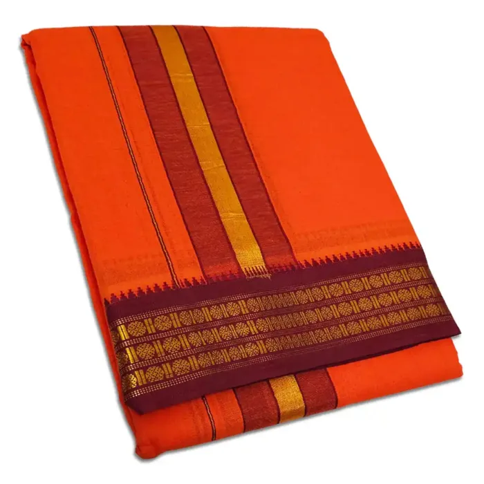 Orange Color Dhoti with Udraj/Coin Border Dhoti - Image 1