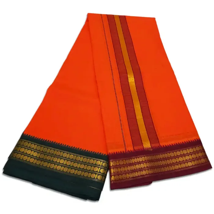 Orange Color Dhoti with Udraj/Coin Border Dhoti - Image 2