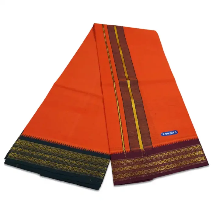 Orange Color Dhoti with Udraj/Coin Border Lungi 2 Meter - Image 2