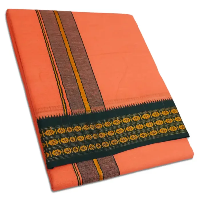 Peach Color Dhoti with Udraj/Coin Border Dhoti - Image 1