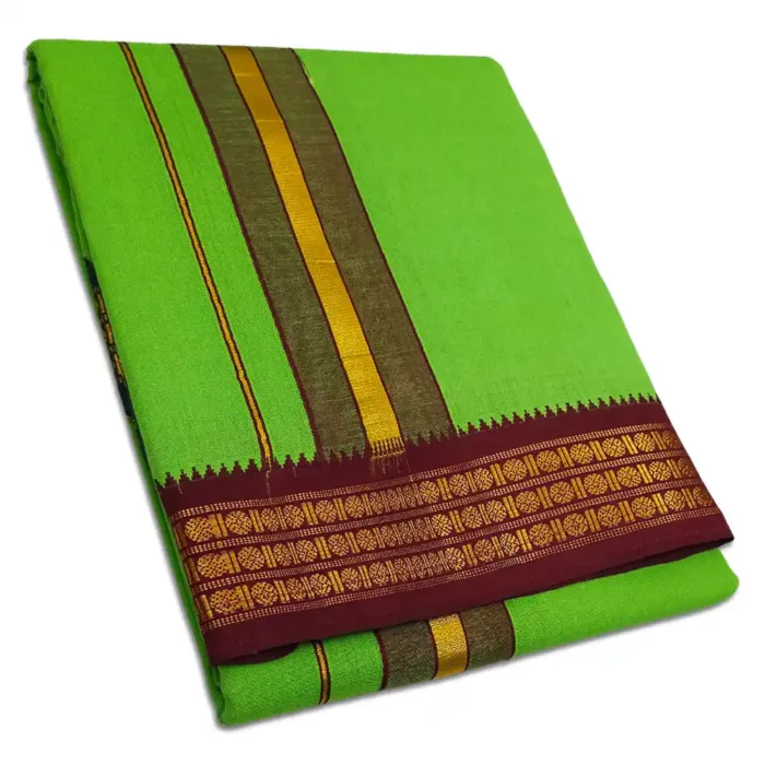 Parrot Green Color Dhoti with Udraj/Coin Border Dhoti - Image 1
