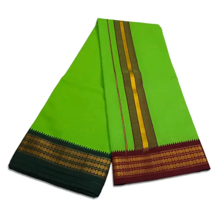 Parrot Green Color Dhoti with Udraj/Coin Border Dhoti - Image 2