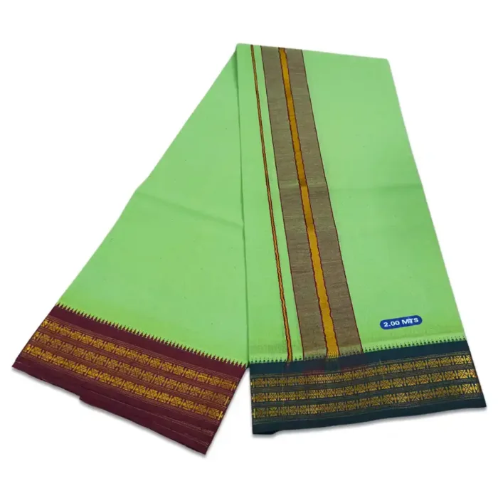 Parrot Green Color Dhoti with Udraj/Coin Border Lungi 2 Meter - Image 2