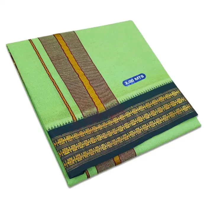 Parrot Green Color Dhoti with Udraj/Coin Border Lungi 2 Meter - Image 1