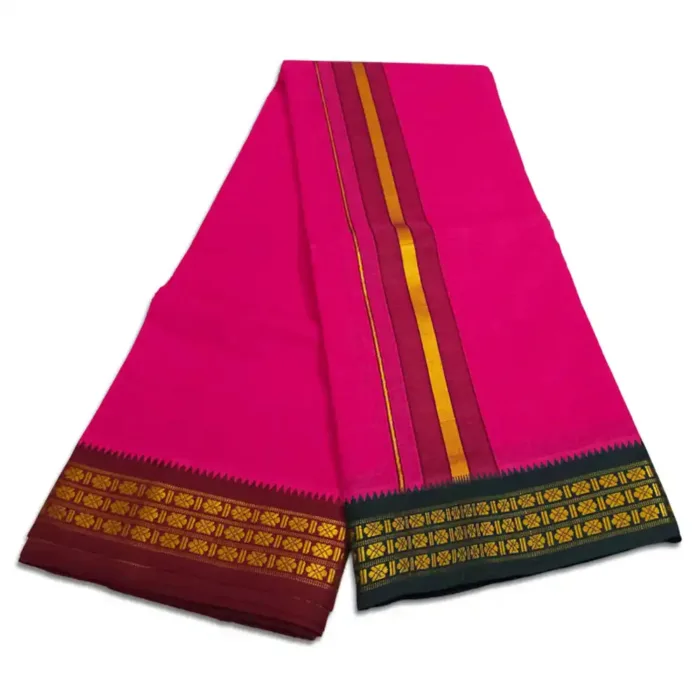 Queen Rose Color Dhoti with Udraj/Coin Border Dhoti - Image 2
