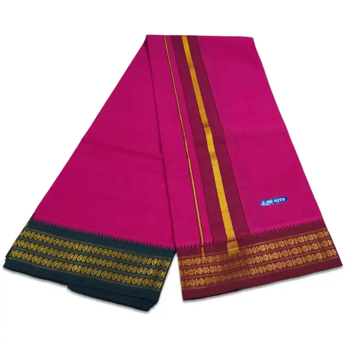 Queen Rose Color Dhoti with Udraj/Coin Border Lungi 2 Meter - Image 2