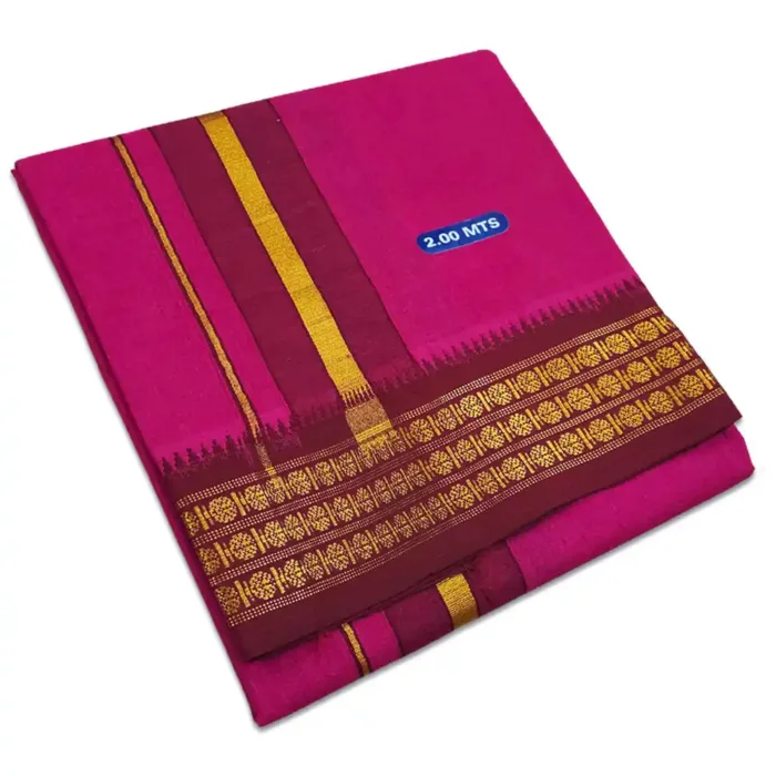 Queen Rose Color Dhoti with Udraj/Coin Border Lungi 2 Meter - Image 1