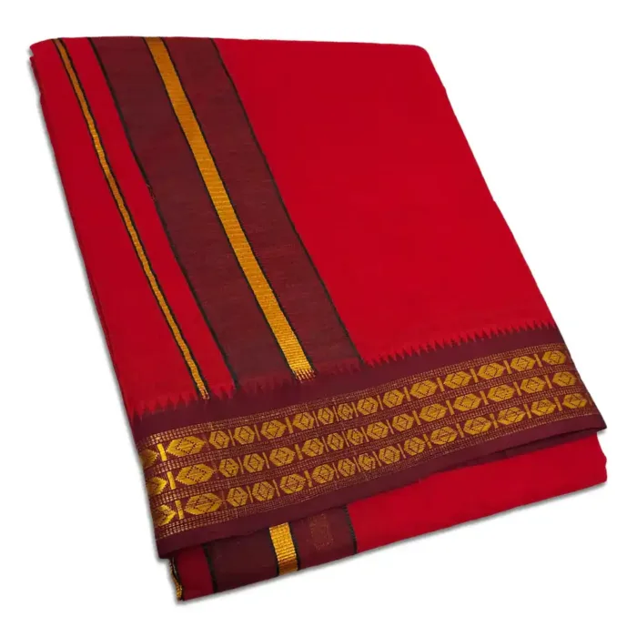 Red Color Dhoti with Udraj/Coin Border Dhoti - Image 1