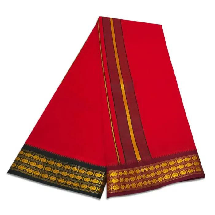 Red Color Dhoti with Udraj/Coin Border Dhoti - Image 2