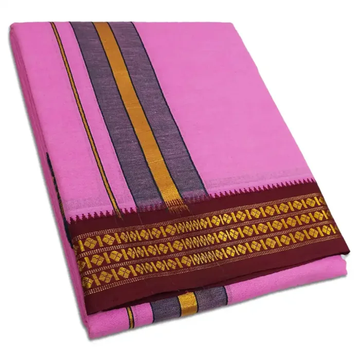 Pink Color Dhoti with Udraj/Coin Border Dhoti - Image 1