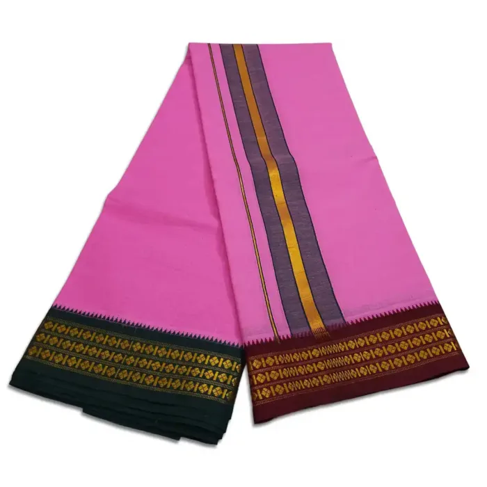 Pink Color Dhoti with Udraj/Coin Border Dhoti - Image 2