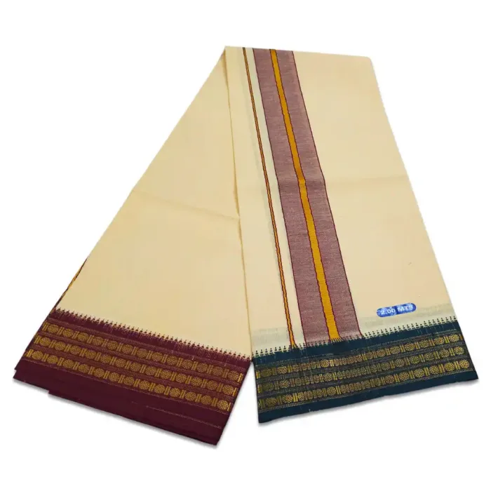 Sandal Color Dhoti with Udraj/Coin Border Lungi 2 Meter - Image 2