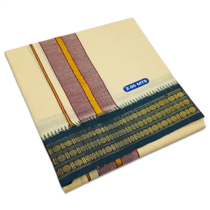 Sandal Color Dhoti with Udraj/Coin Border Lungi 2 Meter - Image 1