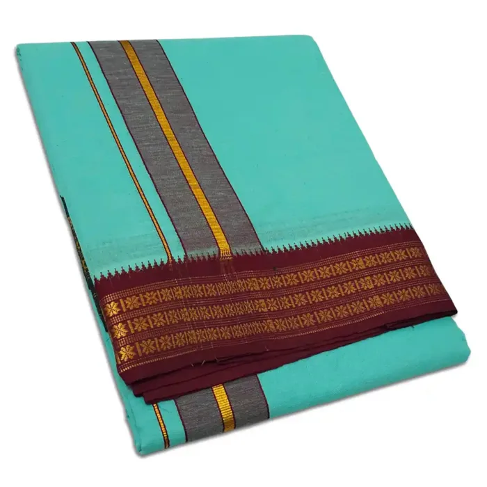 Sea Green Color Dhoti with Udraj/Coin Border Dhoti - Image 1