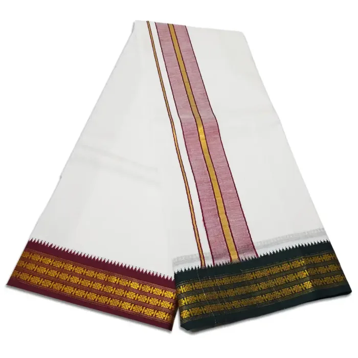 White Color Dhoti with Udraj/Coin Border Dhoti - Image 2