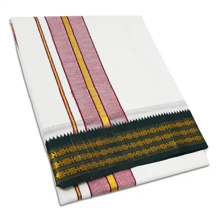 White Color Dhoti with Udraj/Coin Border Dhoti - Image 1