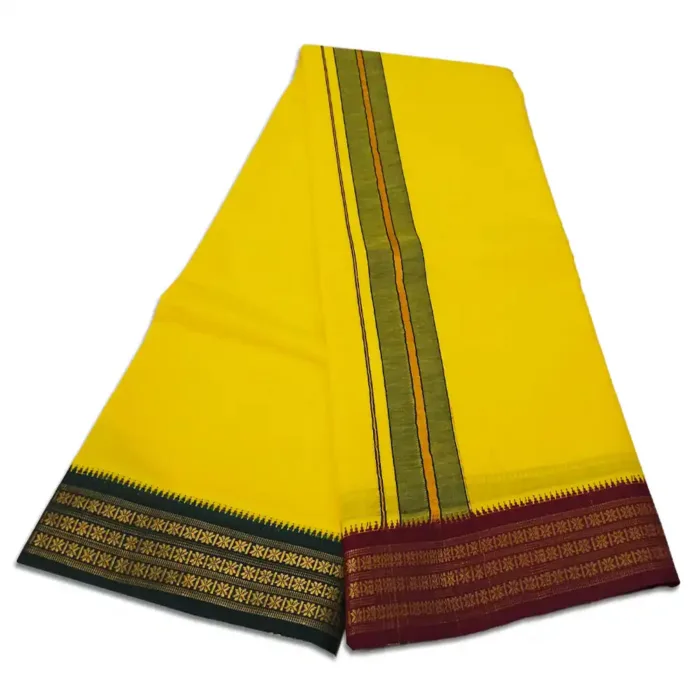 Yellow Color Dhoti with Udraj/Coin Border Dhoti - Image 2