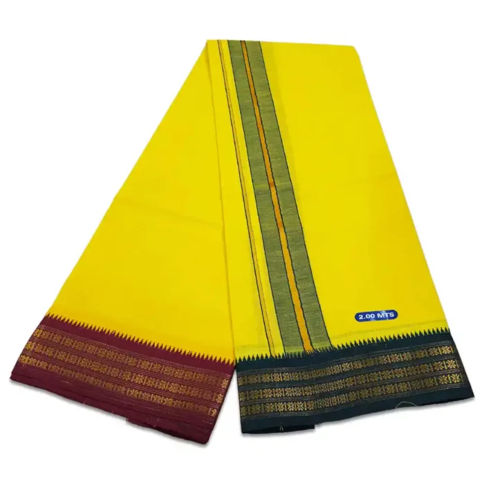 Yellow Color Dhoti with Udraj/Coin Border Lungi 2 Meter - Image 2