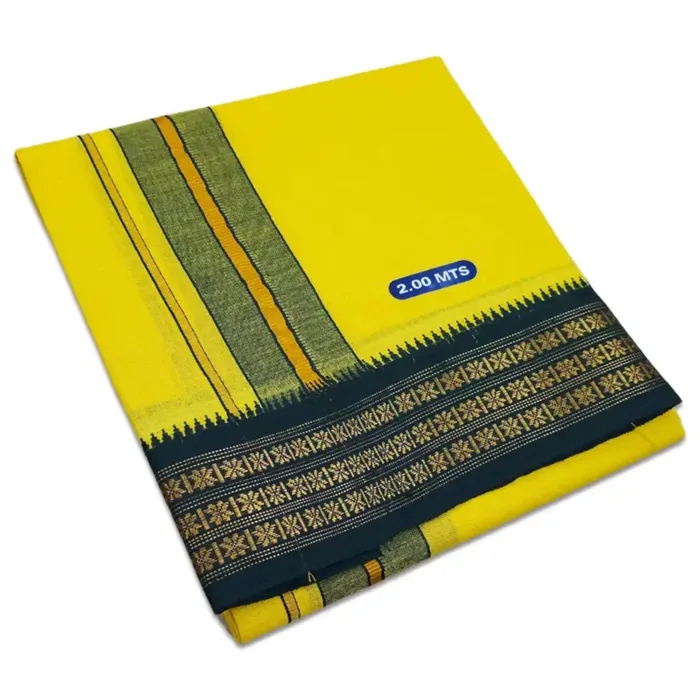 Yellow Color Dhoti with Udraj/Coin Border Lungi 2 Meter - Image 1