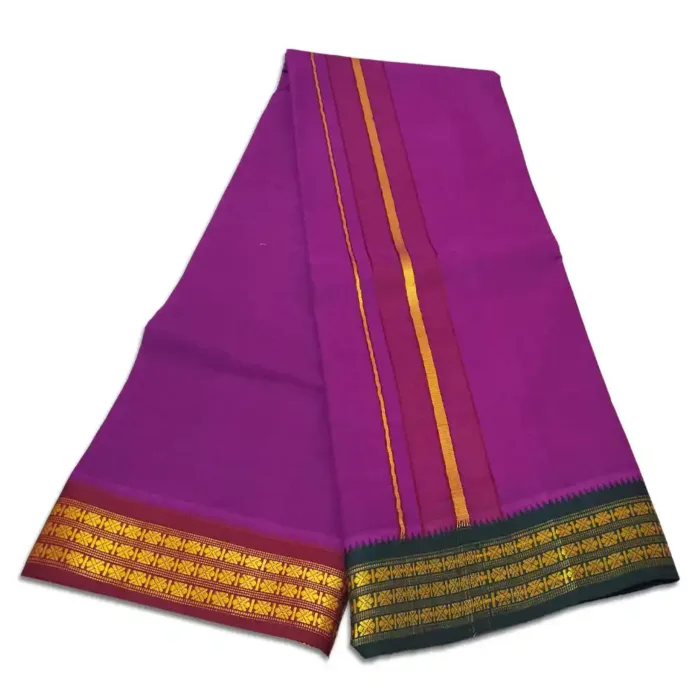 Lavender Color Dhoti with Udraj/Coin Border Dhoti - Image 2