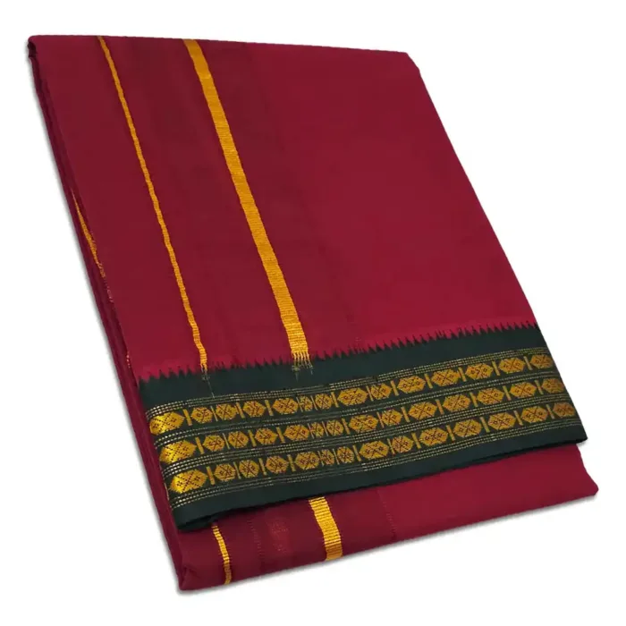 Maroon Color Dhoti with Udraj/Coin Border Dhoti - Image 1
