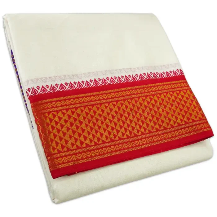 Diamond Designed 5 Inch Border Half White Dhoti - Image 1