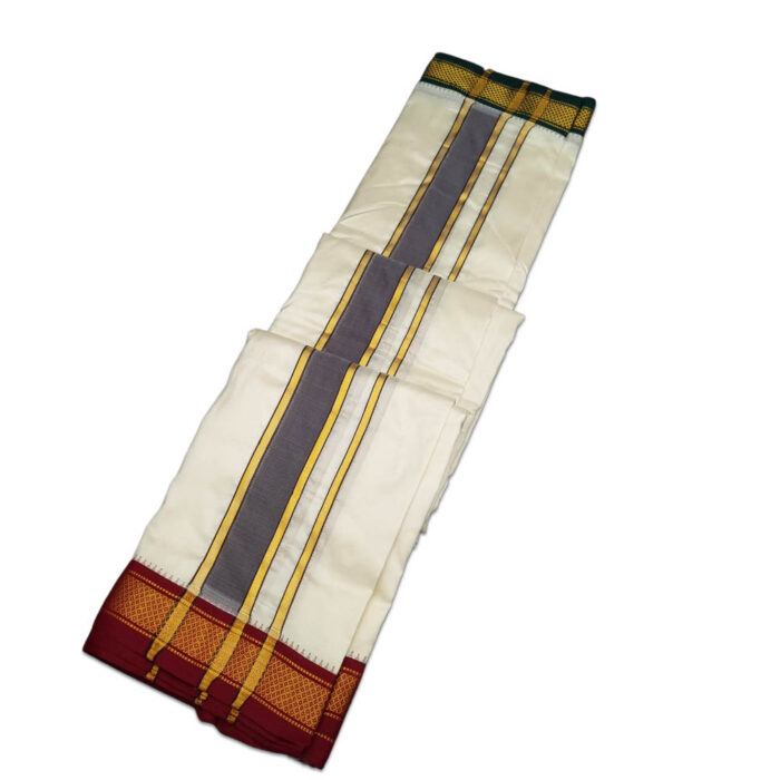 Pure Silk Ganga Jamuna Mayil Kan Dhoti 5 Kan - Image 2