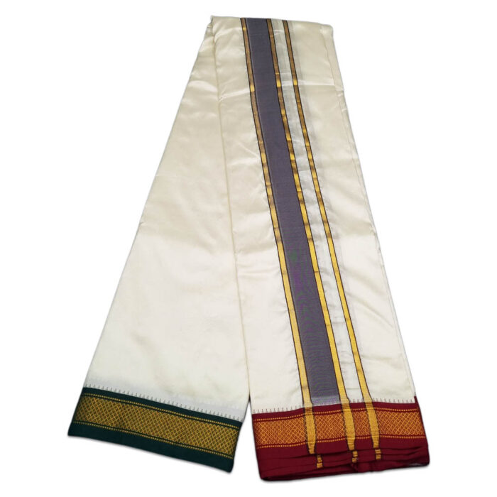 Pure Silk Ganga Jamuna Mayil Kan Dhoti 5 Kan - Image 3