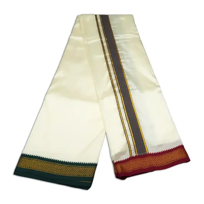 5 Kan Art Silk MayilKan Cream Colour Dhoti - Image 3
