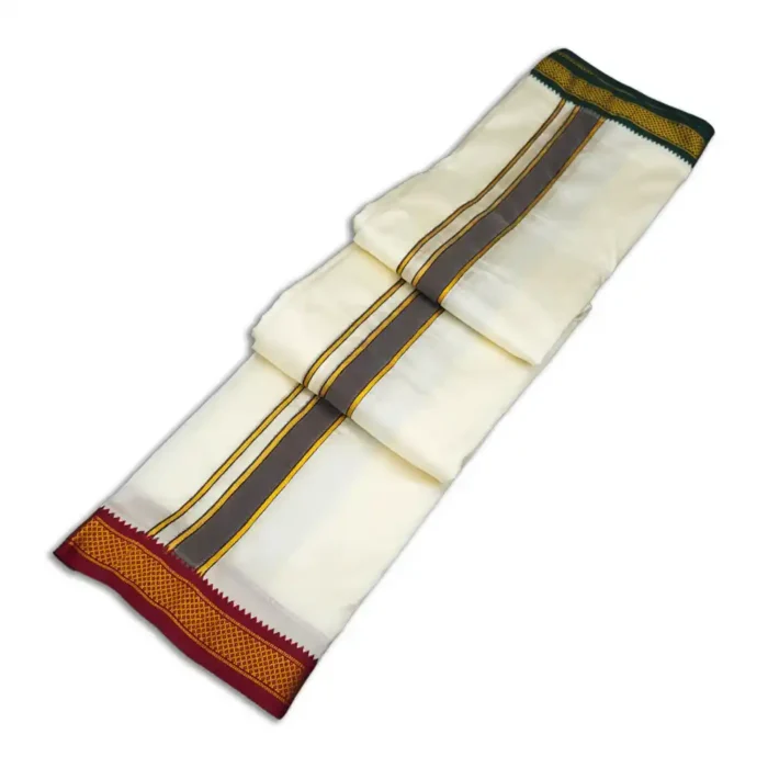 5 Kan Art Silk MayilKan Cream Colour Dhoti - Image 2