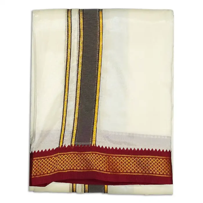 5 Kan Art Silk MayilKan Cream Colour Dhoti - Image 1