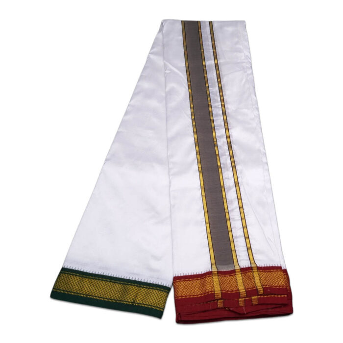 Pure Silk Ganga Jamuna Mayil Kan Dhoti 5 Kan - Image 3