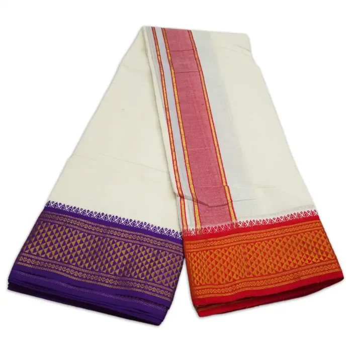 Diamond Designed 5 Inch Border Half White Dhoti - Image 2