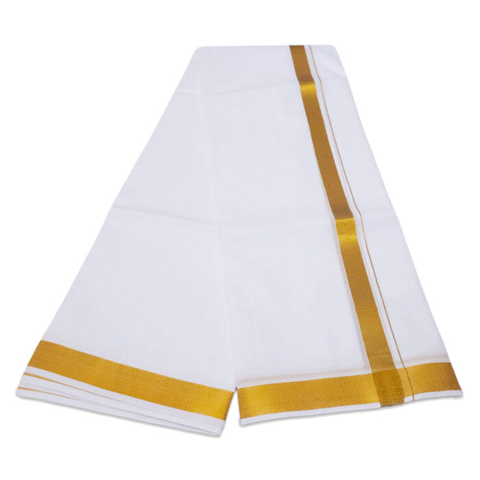 White Color Dhoti with Gold Border Dhoti/Lungi - Image 2