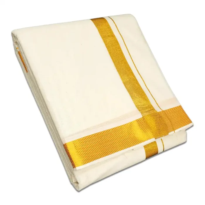 1 Inch Golden Zari Border Half White Dhoti - Image 1