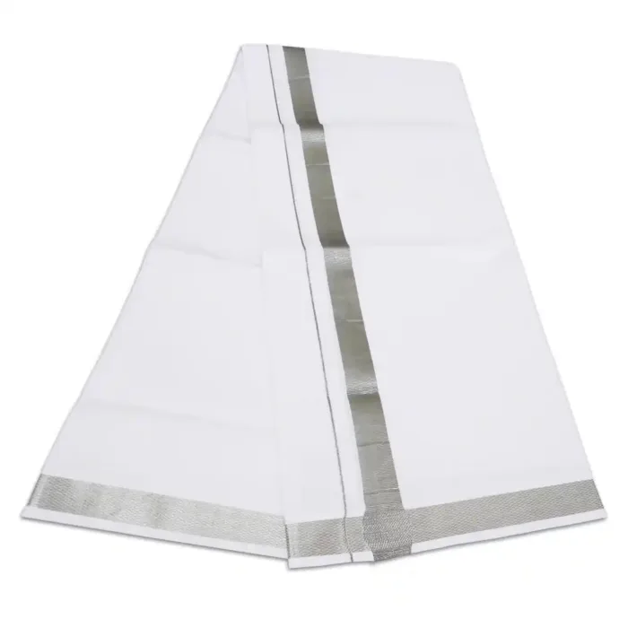 White Color Dhoti with Silver Border Dhoti/Lungi - Image 2