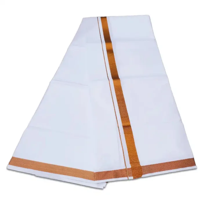 White Color Dhoti with Copper Border Dhoti/Lungi - Image 2