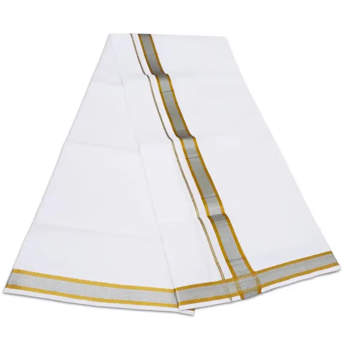 White Color Dhoti with Silver Gold Border Dhoti/Lungi - Image 2