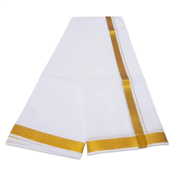 1 Inch Golden Zari Border White Dhoti - Image 2