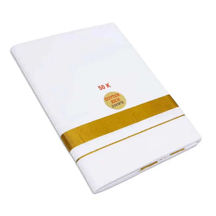 White Color Dhoti with Gold Border Dhoti/Lungi - Image 1