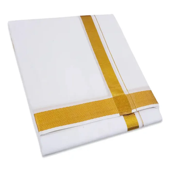1 Inch Golden Zari Border White Dhoti - Image 1