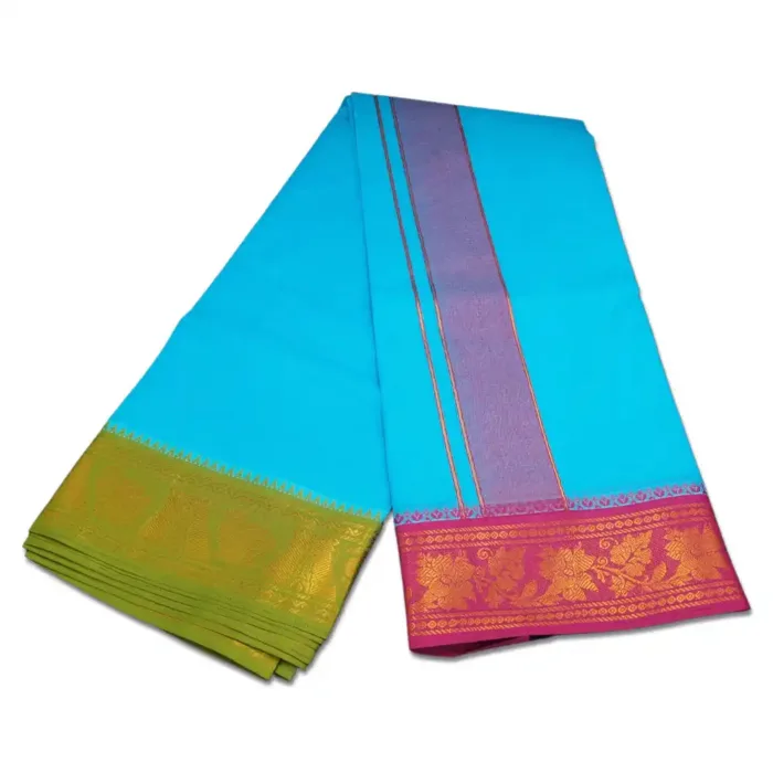 Anandha Blue Color Premium Cotton 5 Inch Designed Border Dhoti - Image 2
