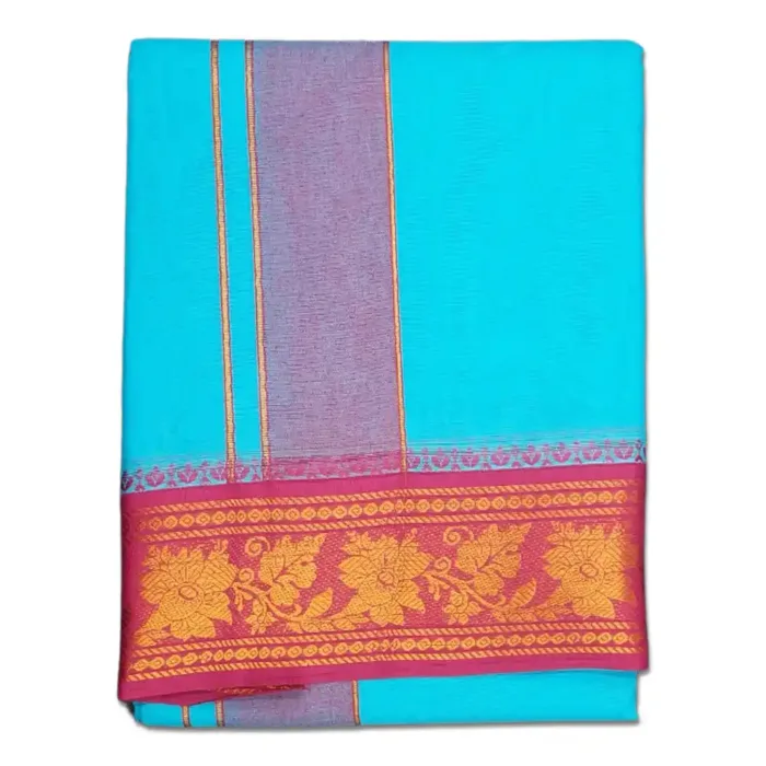 Anandha Blue Color Premium Cotton 5 Inch Designed Border Dhoti - Image 1