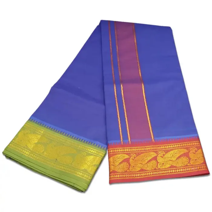 Blue Color Premium Cotton 5 Inch Designed Border Dhoti - Image 2
