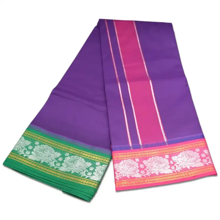 Brinjal Blue Color Premium Cotton 5 Inch Designed Border Dhoti - Image 2